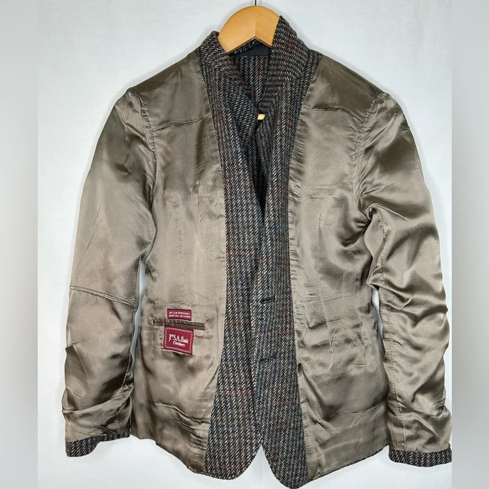 Vintage Jos A Bank Wool Twill Weave Tweed Blazer Size 8 See Measurements Below - Picture 7 of 10